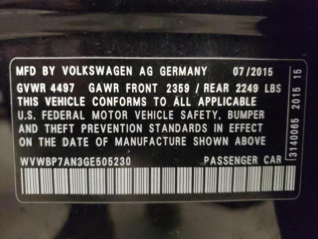 WVWBP7AN3GE505230 - 2016 VOLKSWAGEN CC BASE BLACK photo 12