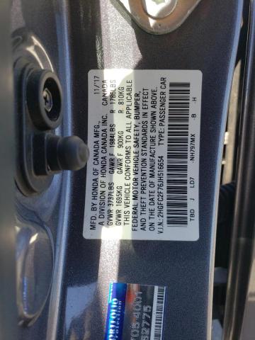 2HGFC2F76JH516654 - 2018 HONDA CIVIC EX Сұр фото 12