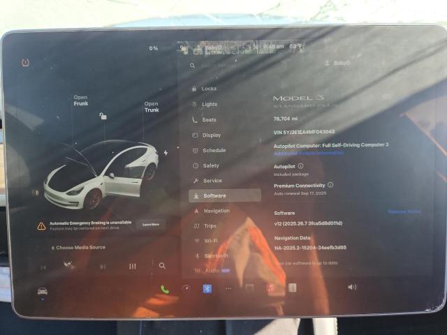 5YJ3E1EA4MF043043 - 2021 TESLA MODEL 3 თეთრი ფოტო 9