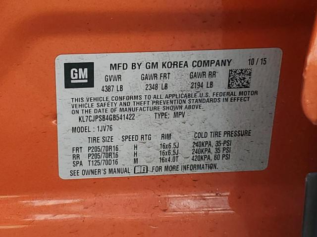 KL7CJPSB4GB541422 - 2016 CHEVROLET TRAX 1LT ORANGE photo 13