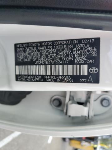 JTDKDTB37D1534117 - 2013 TOYOTA PRIUS C WHITE photo 12