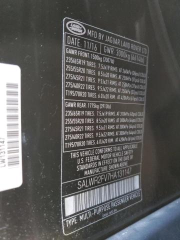 SALWR2FV7HA131147 - 2017 LAND ROVER RANGE ROVE HSE BLACK photo 13