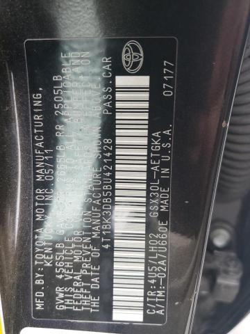 4T1BK3DB5BU421428 - 2011 TOYOTA AVALON BASE 黑色 照片 13