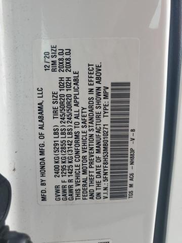 5FNYF8H53MB010271 - 2021 HONDA PASSPORT EXL WHITE photo 13