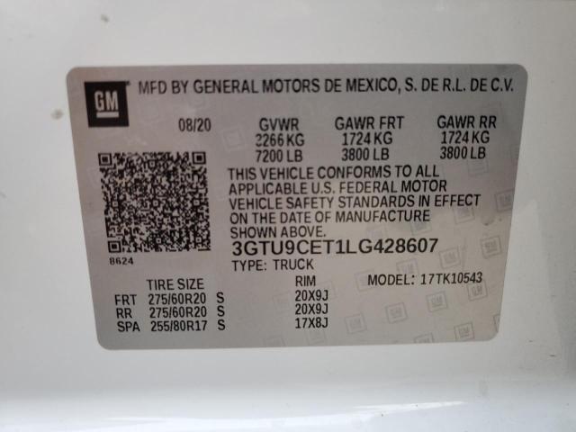 3GTU9CET1LG428607 - 2020 GMC SIERRA K1500 ELEVATION WHITE photo 12