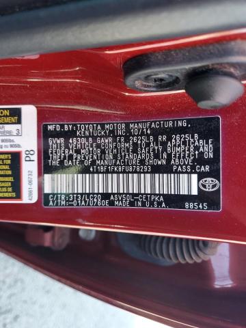 4T1BF1FK8FU878293 - 2015 TOYOTA CAMRY LE 红色 照片 12