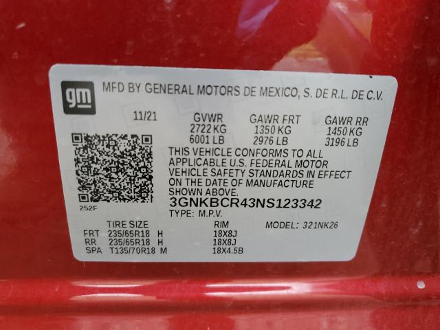 3GNKBCR43NS123342 - 2022 CHEVROLET BLAZER 2LT RED photo 13