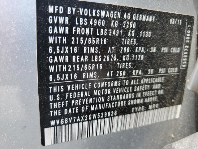 WVGBV7AX2GW529628 - 2016 VOLKSWAGEN TIGUAN S SILVER photo 12