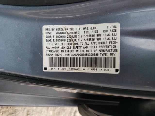 SHSRD78905U309699 - 2005 HONDA CR-V SE GRAY photo 13