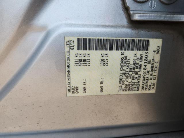 1N4AA5AP7CC841803 - 2012 NISSAN MAXIMA S ვერცხლისფერი ფოტო 12