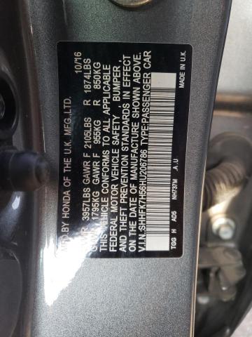 SHHFK7H56HU206786 - 2017 HONDA CIVIC EX GRAY photo 12