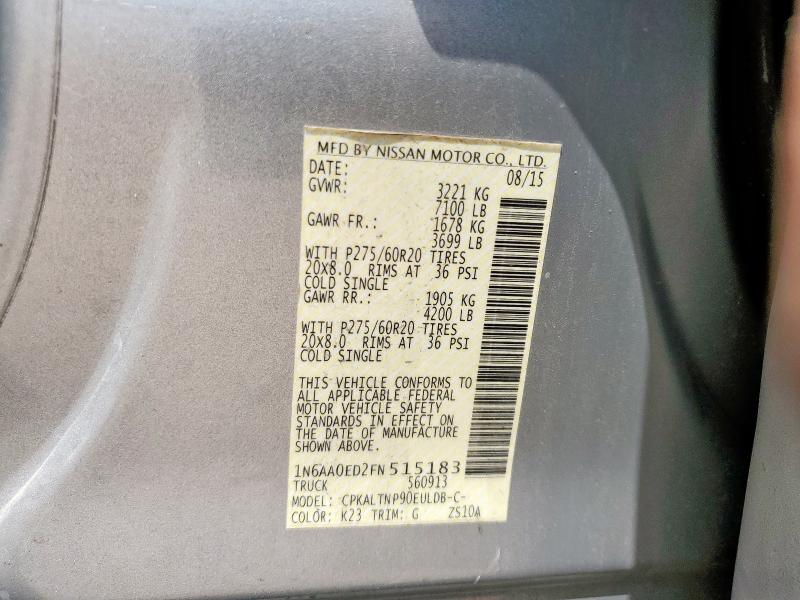 1N6AA0ED2FN515183 - 2015 NISSAN TITAN S 银色 照片 12