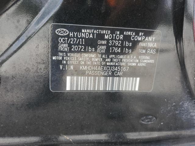 KMHDH4AEXCU345167 - 2012 HYUNDAI ELANTRA GLS BLACK photo 13