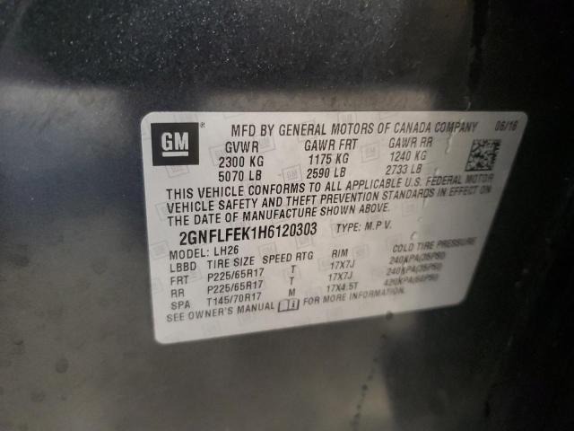 2GNFLFEK1H6120303 - 2017 CHEVROLET EQUINOX LT GRAY photo 12