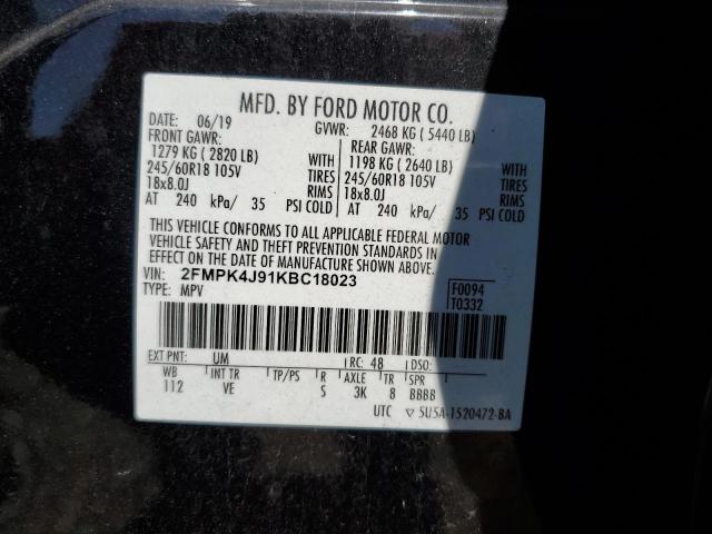 2FMPK4J91KBC18023 - 2019 FORD EDGE SEL შავი ფოტო 13