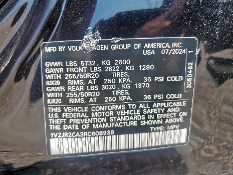 1V2JR2CA3RC608938 - 2024 VOLKSWAGEN ATLAS SE Чорний фото 13