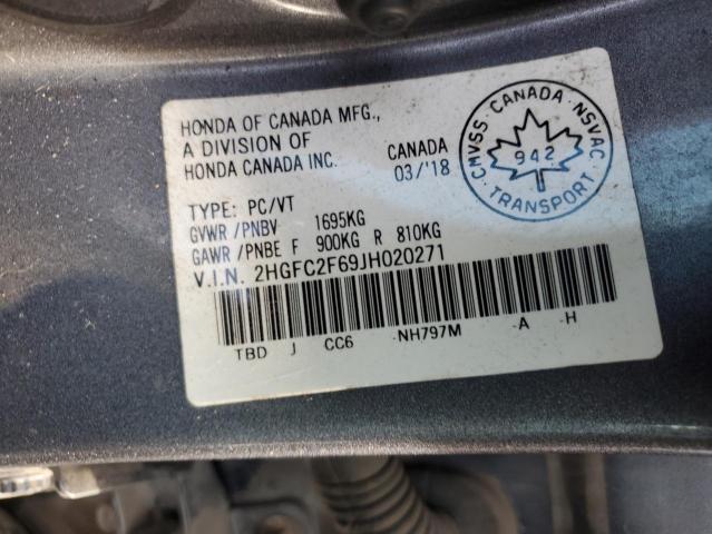 2HGFC2F69JH020271 - 2018 HONDA CIVIC LX Szary zdjęcie 12