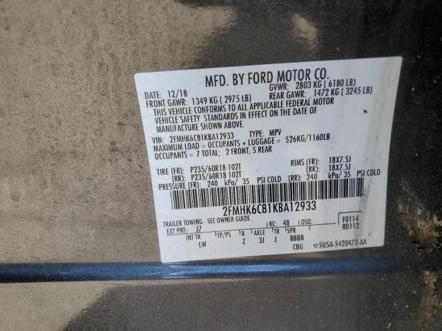 2FMHK6C81KBA12933 - 2019 FORD FLEX SEL GRAY photo 14