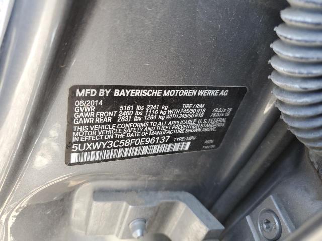 5UXWY3C58F0E96137 - 2015 BMW X3 XDRIVE28D GRAY photo 12