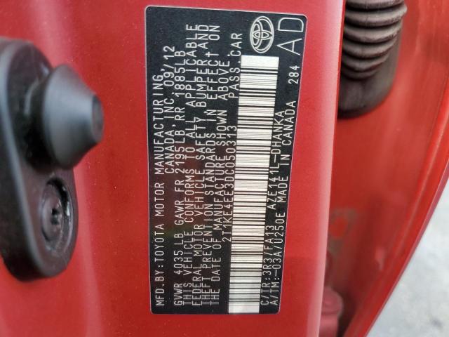 2T1KE4EE3DC050313 - 2013 TOYOTA COROLLA MA S RED photo 13