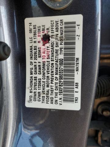 19XFB2F98EE071600 - 2014 HONDA CIVIC EXL CHARCOAL photo 12