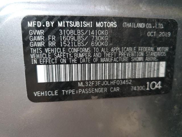 ML32F3FJ0LHF03452 - 2020 MITSUBISHI MIRAGE G4 ES ვერცხლისფერი ფოტო 12