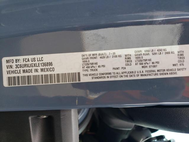 3C6URVJGXLE136896 - 2020 RAM PROMASTER 3500 HIGH BLUE photo 13