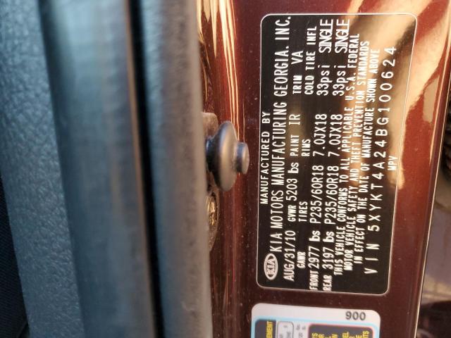 5XYKT4A24BG100624 - 2011 KIA SORENTO BASE BURGUNDY photo 13