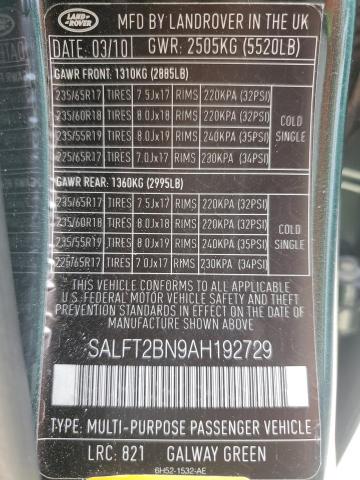 SALFT2BN9AH192729 - 2010 LAND ROVER LR2 HSE TECHNOLOGY GREEN photo 13