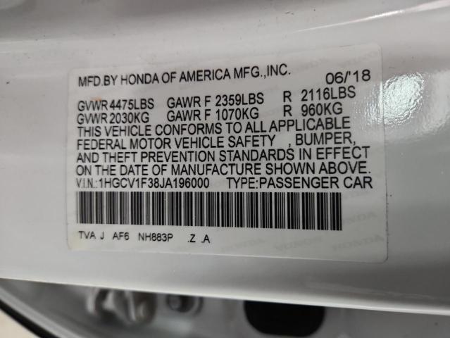 1HGCV1F38JA196000 - 2018 HONDA ACCORD SPORT WHITE photo 12