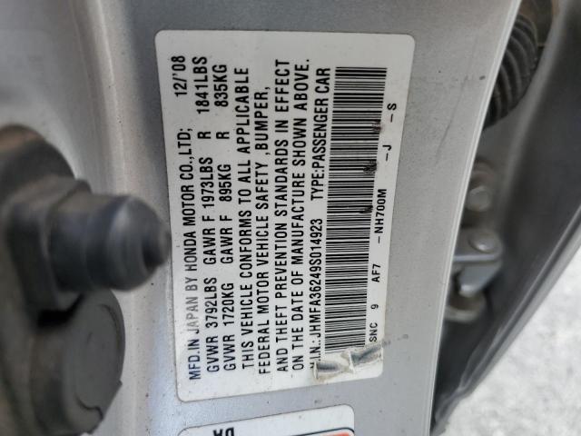 JHMFA36249S014923 - 2009 HONDA CIVIC HYBRID SILVER photo 13