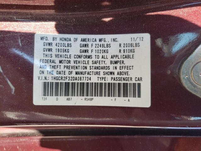 1HGCR2F32DA067734 - 2013 HONDA ACCORD LX BURGUNDY photo 13