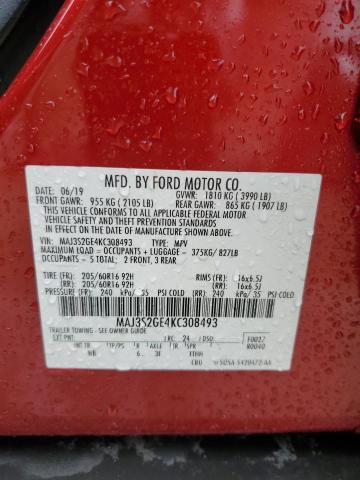 MAJ3S2GE4KC308493 - 2019 FORD ECOSPORT SE RED photo 12