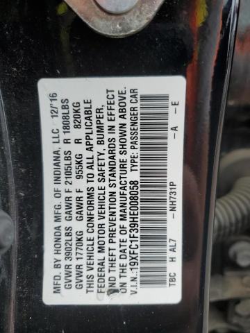 19XFC1F39HE008058 - 2017 HONDA CIVIC EX BLACK photo 12