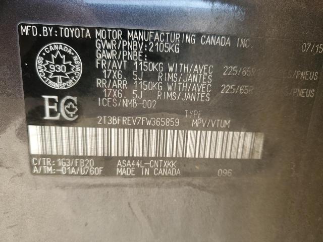 2T3BFREV7FW365859 - 2015 TOYOTA RAV4 LE GRAY photo 14