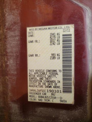 1N4AL2AP5CC190101 - 2012 NISSAN ALTIMA BASE 勃艮第红 照片 12