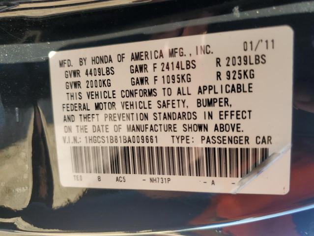 1HGCS1B81BA009661 - 2011 HONDA ACCORD EXL BLACK photo 12
