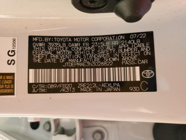 JTDEPMAE3N3028822 - 2022 TOYOTA COROLLA LE WHITE photo 13