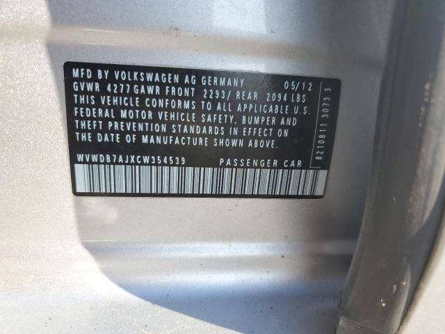 WVWDB7AJXCW354539 - 2012 VOLKSWAGEN GOLF SILVER photo 12