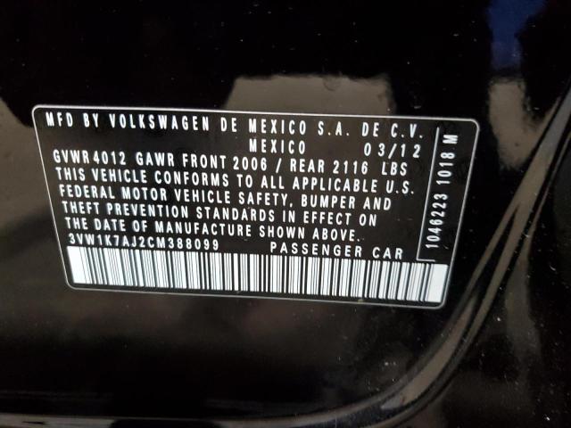 3VW1K7AJ2CM388099 - 2012 VOLKSWAGEN JETTA BASE BLACK photo 12