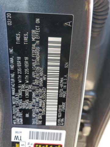 5TDHZRAH5LS504837 - 2020 TOYOTA HIGHLANDER XLE GRAY photo 14