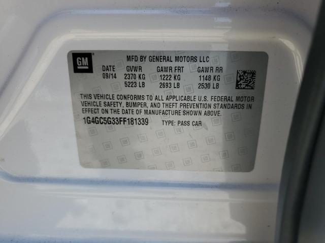 1G4GC5G33FF181339 - 2015 BUICK LACROSSE WHITE photo 12