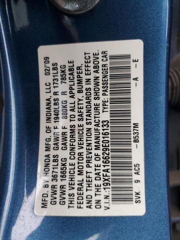 19XFA16629E016133 - 2009 HONDA CIVIC LX-S ლურჯი ფოტო 13