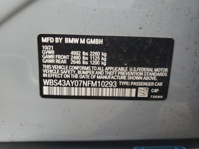 WBS43AY07NFM10293 - 2022 BMW M3 COMPETITION ნაცრისფერი ფოტო 12