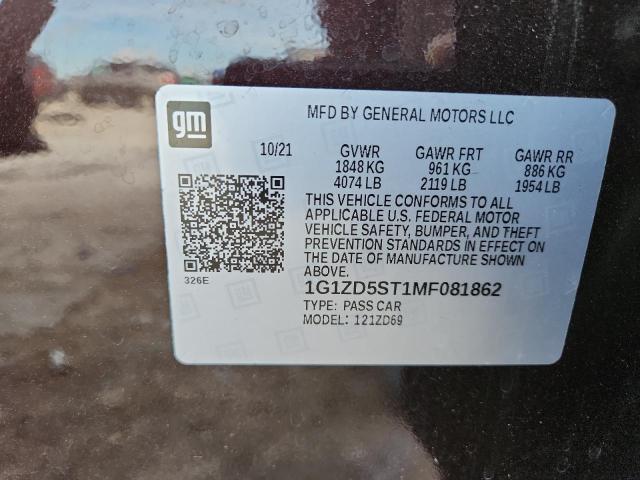 1G1ZD5ST1MF081862 - 2021 CHEVROLET MALIBU LT BURGUNDY photo 12