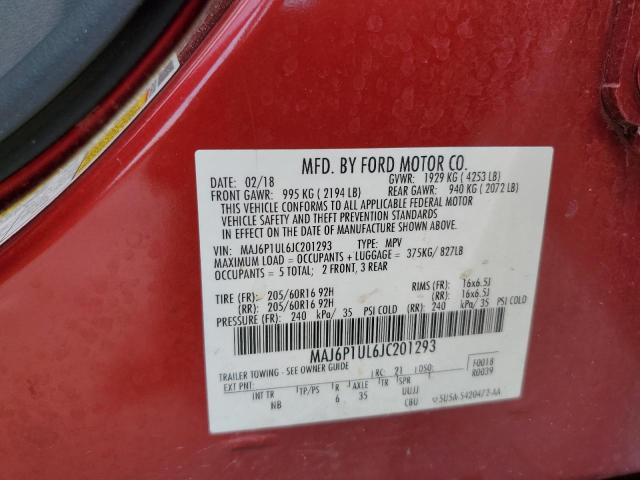 MAJ6P1UL6JC201293 - 2018 FORD ECOSPORT SE 勃艮第红 照片 12