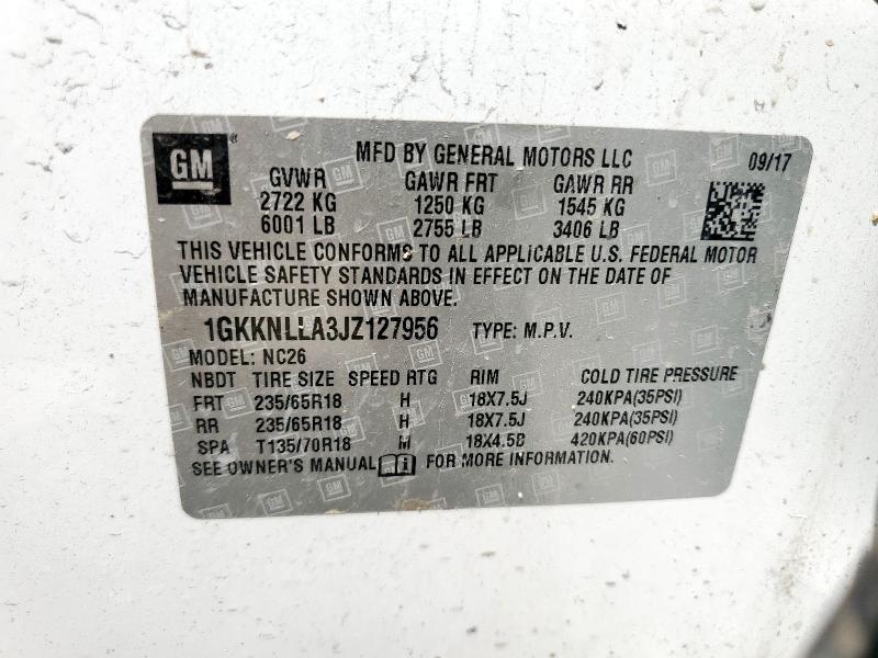 1GKKNLLA3JZ127956 - 2018 GMC ACADIA SLE 白色 照片 14