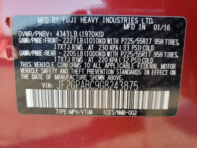 JF2GPABC9G8243875 - 2016 SUBARU CROSSTREK PREMIUM MAROON photo 12