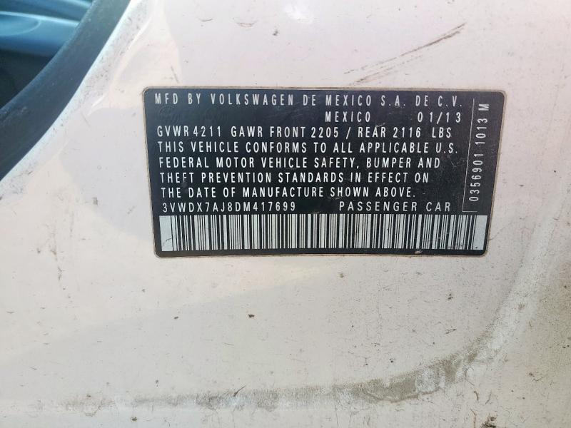 3VWDX7AJ8DM417699 - 2013 VOLKSWAGEN JETTA SE WHITE photo 12