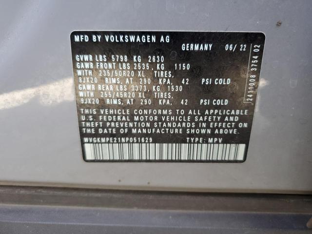 WVGKMPE21NP051629 - 2022 VOLKSWAGEN ID.4 PRO S SILVER photo 13